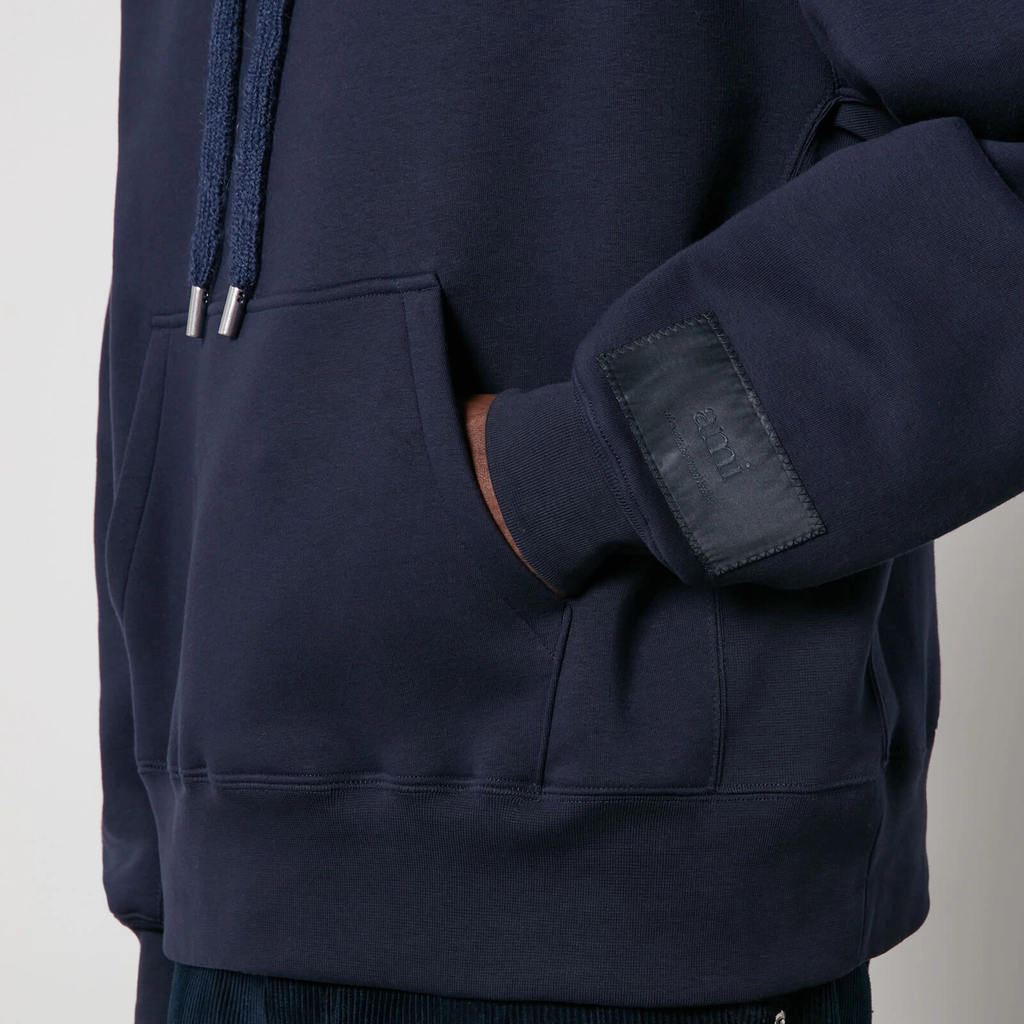 AMI Paris Tonal Logo Cotton-Jersey Hoodie - S